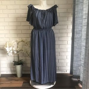 Denim Pen Striped Jumper Jumpsuit Off the Shoulder Size 16